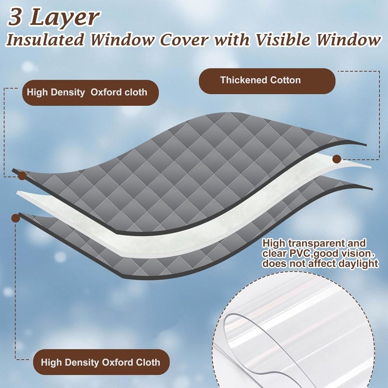 Jeyeou Visible Thermal Window Insulation Kit for Winter, Winterizing Insulated Window Cover Waterproof Oxford Cloth Cotton Layer Reusable Insulated Curtain Blanket Cold Protector for Home Attic RV Keep Warm - Image 2